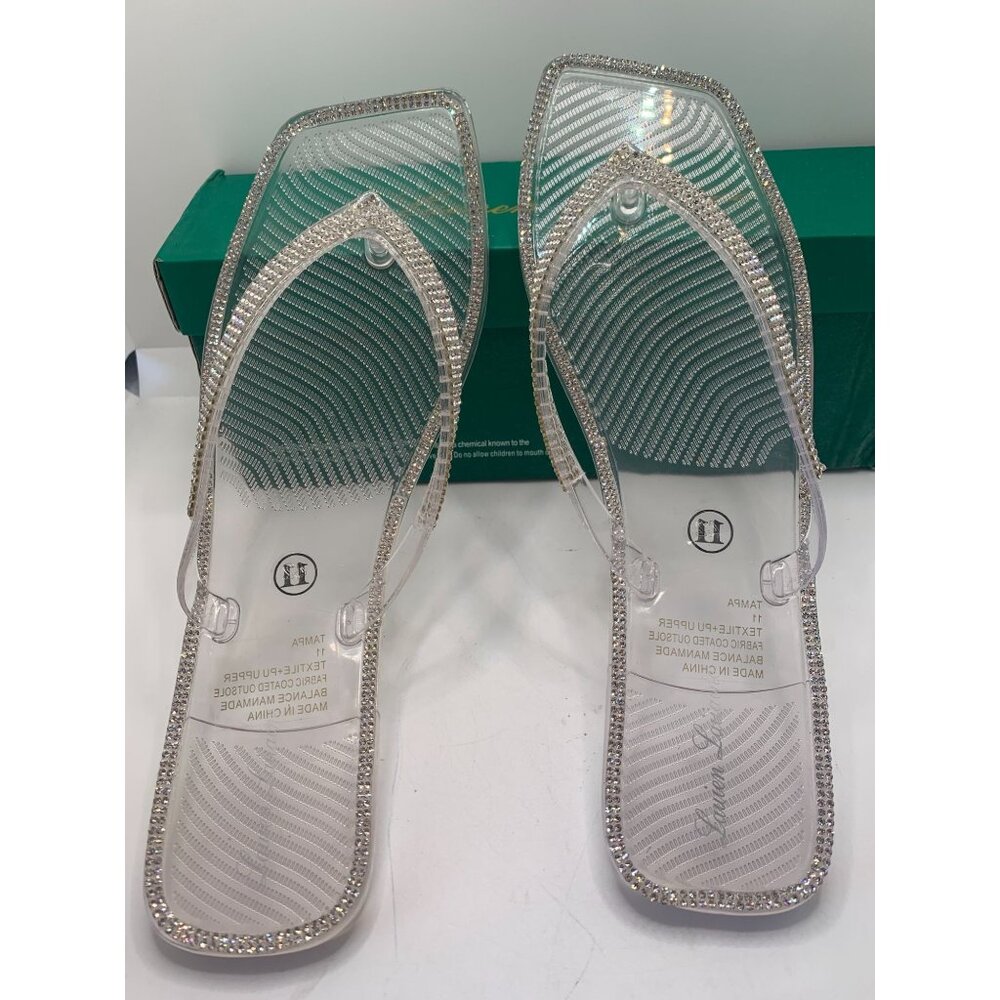 Lauren Lorraine Tampa Clear Rhinestone Trim Flip Flops - Size 11